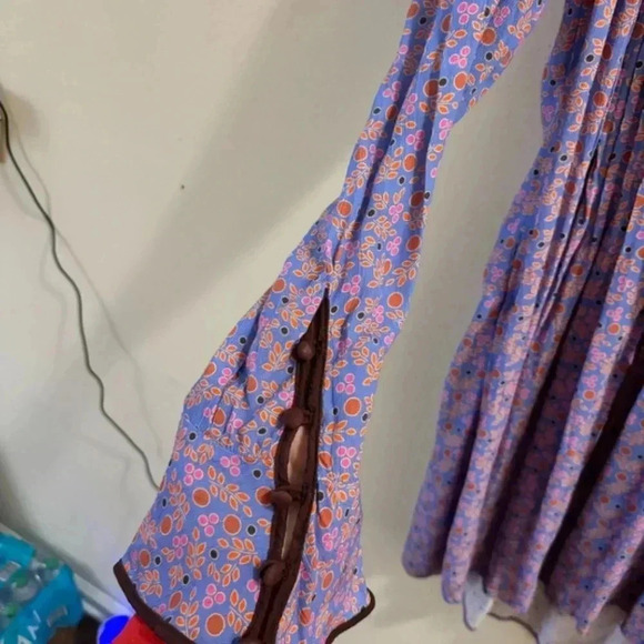 Free People Blossom Baby Mini Dress Floral Printed Ruffle Button Bell sleeve XS - Picture 8 of 9